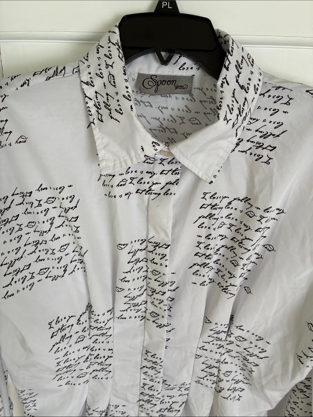 Spoon Jeans Women’s White Script-Print Button-Down Shirt. Size XS-S. - Picture 2 of 7